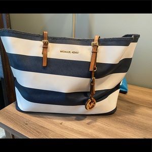 MK White & Blue Striped Tote